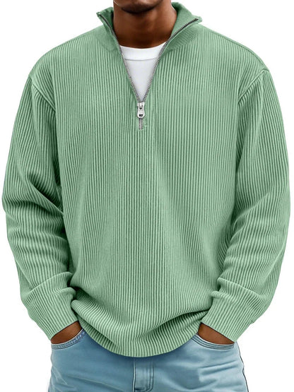 Dashiell | Jersey Acanalado Holgado de Media Cremallera - StilfulltMen's sweatersDMED1-AI027086VerdeSDashiell | Jersey Acanalado Holgado de Media Cremallera