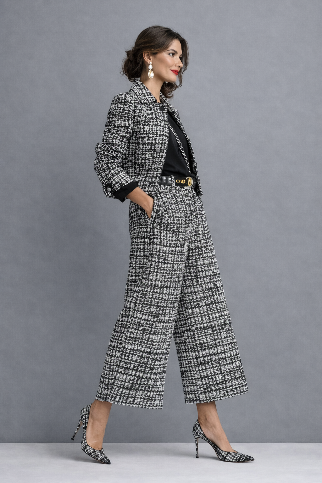 Henriette | Struktureret Todelt Buksedragt i Tweed