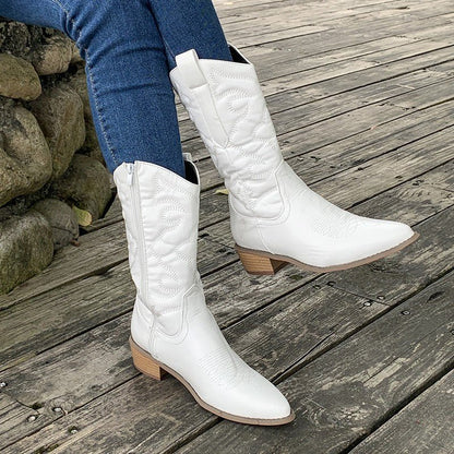 Delilah | Botas Cowboy Metalizadas Bordadas de Otoño - StilfulltWomen's shoesDSHD2-QF911055Blanco36Delilah | Botas Cowboy Metalizadas Bordadas de Otoño