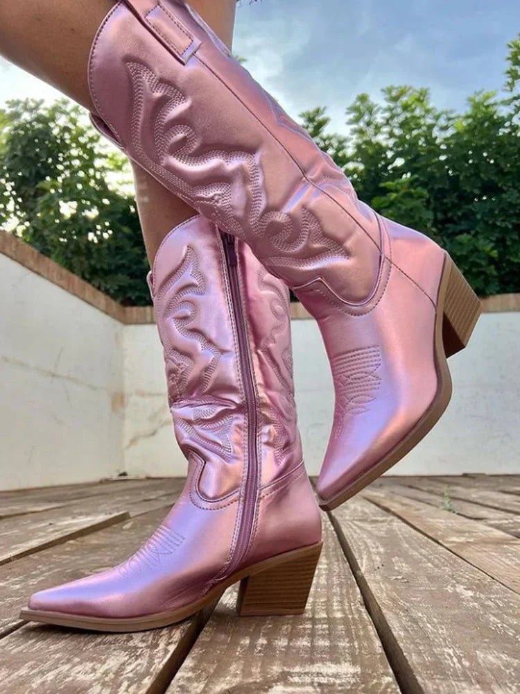 Delilah | Botas Cowboy Metalizadas Bordadas de Otoño - StilfulltWomen's shoesDSHD2-QF911029Rosa36Delilah | Botas Cowboy Metalizadas Bordadas de Otoño