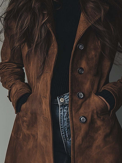 Ditte | Vintage Brun Trenchcoat i Ruskindslook - StilfulltWomen's jacketsSKU_1780337009663_115SDitte | Vintage Brun Trenchcoat i Ruskindslook