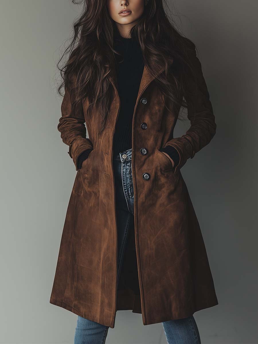 Ditte | Vintage Brun Trenchcoat i Ruskindslook - StilfulltWomen's jacketsSKU_1780337009663_115SDitte | Vintage Brun Trenchcoat i Ruskindslook