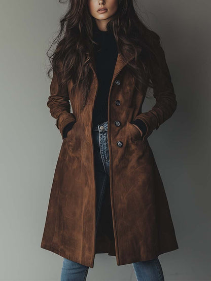 Ditte | Vintage Brun Trenchcoat i Ruskindslook - StilfulltWomen's jacketsSKU_1780337009663_115SDitte | Vintage Brun Trenchcoat i Ruskindslook