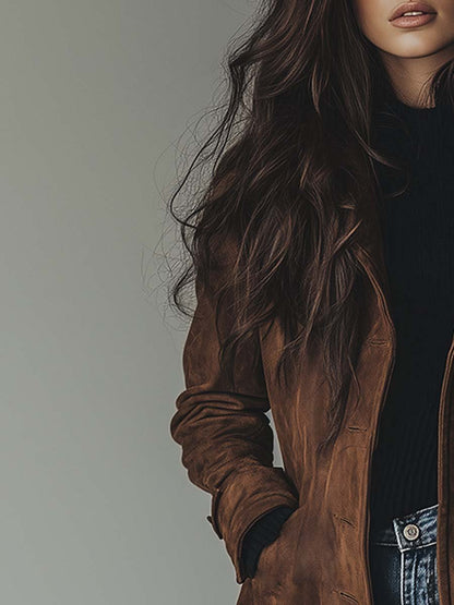 Ditte | Vintage Brun Trenchcoat i Ruskindslook - StilfulltWomen's jacketsSKU_1780337009663_115SDitte | Vintage Brun Trenchcoat i Ruskindslook