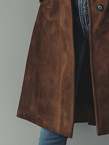 Ditte | Vintage Brun Trenchcoat i Ruskindslook - StilfulltWomen's jacketsSKU_1780337009663_115SDitte | Vintage Brun Trenchcoat i Ruskindslook