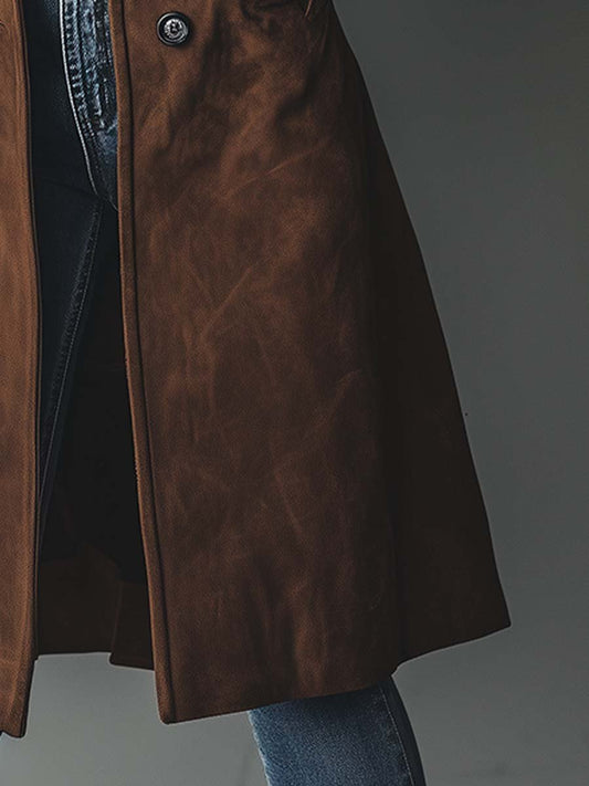Ditte | Vintage Brun Trenchcoat i Ruskindslook - StilfulltWomen's jacketsSKU_1780337009663_115SDitte | Vintage Brun Trenchcoat i Ruskindslook