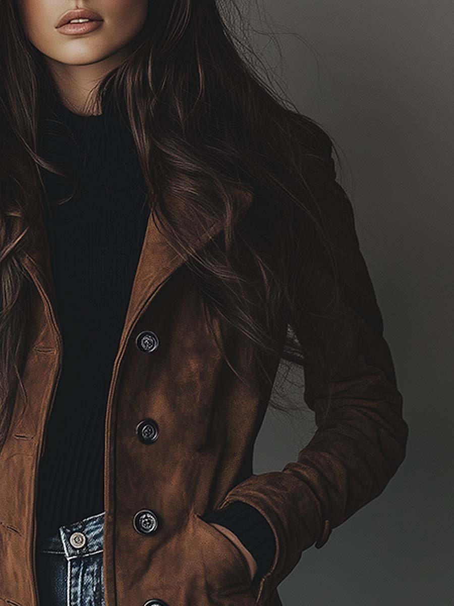 Ditte | Vintage Brun Trenchcoat i Ruskindslook - StilfulltWomen's jacketsSKU_1780337009663_115SDitte | Vintage Brun Trenchcoat i Ruskindslook