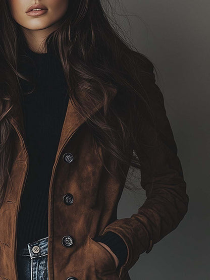 Ditte | Vintage Brun Trenchcoat i Ruskindslook - StilfulltWomen's jacketsSKU_1780337009663_115SDitte | Vintage Brun Trenchcoat i Ruskindslook