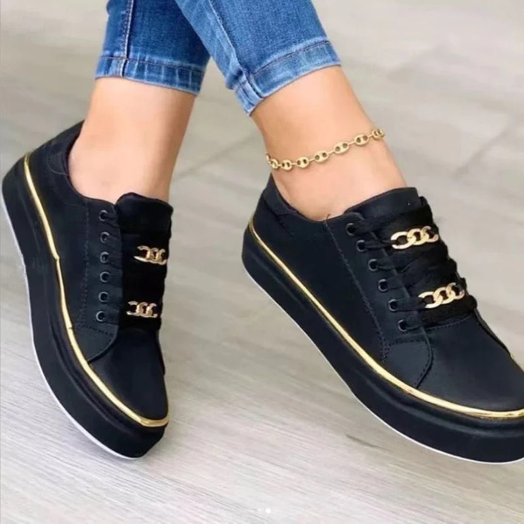 Doralía | Zapatillas Plataforma de Mujer con Detalles Dorados - StilfulltWomen's shoesJQTJGJ1HNegro36Doralía | Zapatillas Plataforma de Mujer con Detalles Dorados