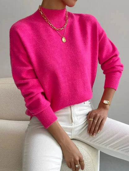 Ebba | Blød Afslappet Strikbluse med Høj Hals - StilfulltWomen's sweatersPinkSEbba | Blød Afslappet Strikbluse med Høj Hals