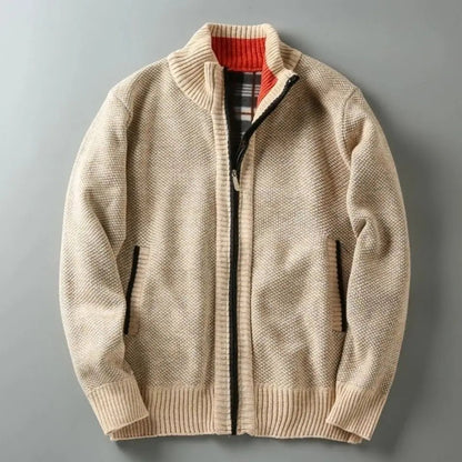 Ejnar | Fleeceforet Strikket Cardigan med Lynlås - StilfulltMen's vestsKhakiXSEjnar | Fleeceforet Strikket Cardigan med Lynlås