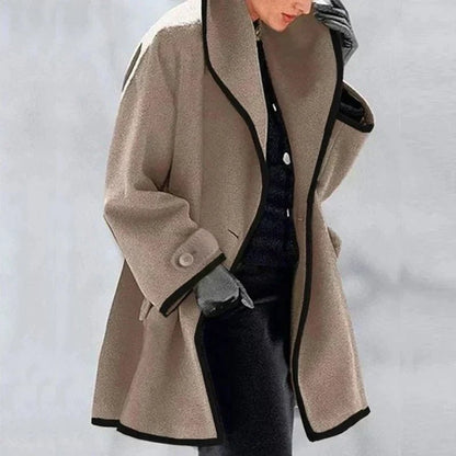 Elin | Blød Klassisk Frakke med Sjalskrave og Kontrastkant - StilfulltWomen's jacketsSKU_1789052905086_914BrunSElin | Blød Klassisk Frakke med Sjalskrave og Kontrastkant