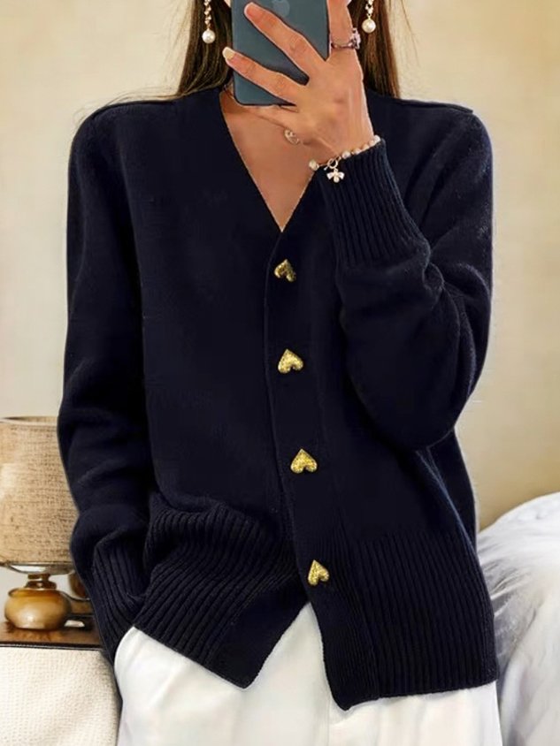 Elise | Cárdigan de Punto con Botones de Corazón - StilfulltWomen's vestsS2B0F3YNNegro (solo quedan 5 en stock)SElise | Cárdigan de Punto con Botones de Corazón