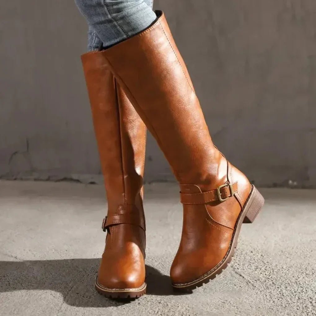 Ellen | Vintage Langskaftede Støvler med Lav Hæl - StilfulltWomen's shoesBrun35Ellen | Vintage Langskaftede Støvler med Lav Hæl
