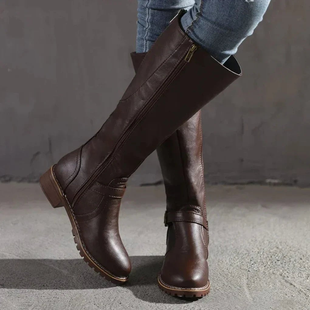 Ellen | Vintage Langskaftede Støvler med Lav Hæl - StilfulltWomen's shoesMørkebrun35Ellen | Vintage Langskaftede Støvler med Lav Hæl