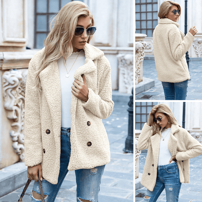 Elodie | Chaqueta Borreguito Cruzada con Solapas - StilfulltWomen's jacketsGris claroS (36/38)Elodie | Chaqueta Borreguito Cruzada con Solapas