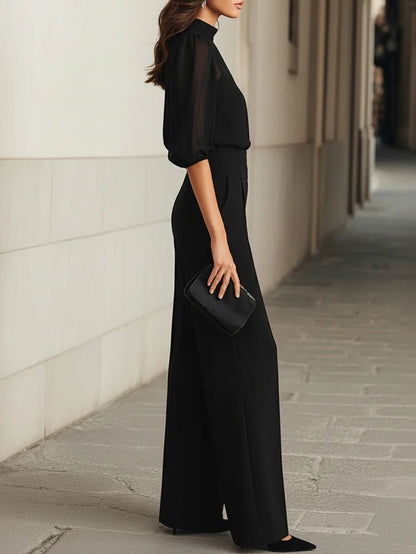 Elspeth | Three-Piece Chiffon Set with Wide-Leg Trousers - StilfulltWomen's outfit setsNavyXSElspeth three-piece chiffon set with wide-leg trousers