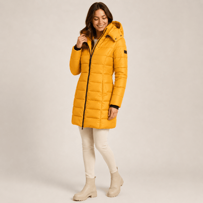 Elvire | Abrigo Acolchado Largo con Capucha - StilfulltWomen's jacketsAmarilloEU 36/38 (S)Elvire | Abrigo Acolchado Largo con Capucha