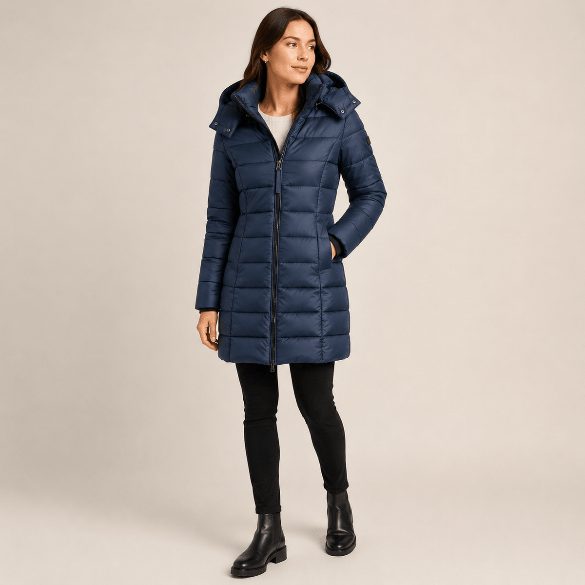 Elvire | Abrigo Acolchado Largo con Capucha - StilfulltWomen's jacketsAzul marinoEU 36/38 (S)Elvire | Abrigo Acolchado Largo con Capucha