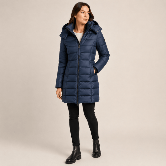 Elvire | Abrigo Acolchado Largo con Capucha - StilfulltWomen's jacketsAzul marinoEU 36/38 (S)Elvire | Abrigo Acolchado Largo con Capucha