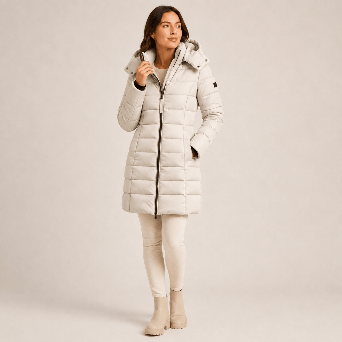 Elvire | Abrigo Acolchado Largo con Capucha - StilfulltWomen's jacketsCaquiEU 36/38 (S)Elvire | Abrigo Acolchado Largo con Capucha