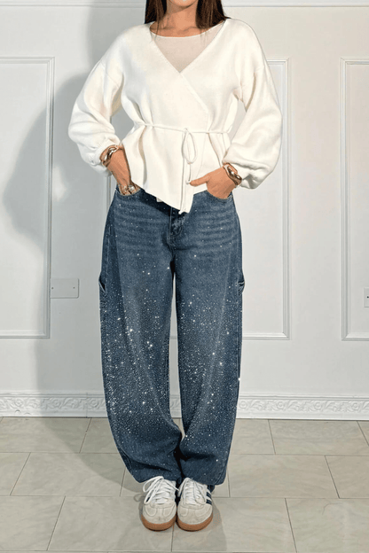 Emberly | Vaqueros Anchos Brillantes - StilfulltWomen's pantsAzul oscuroXSEmberly | Vaqueros Anchos Brillantes