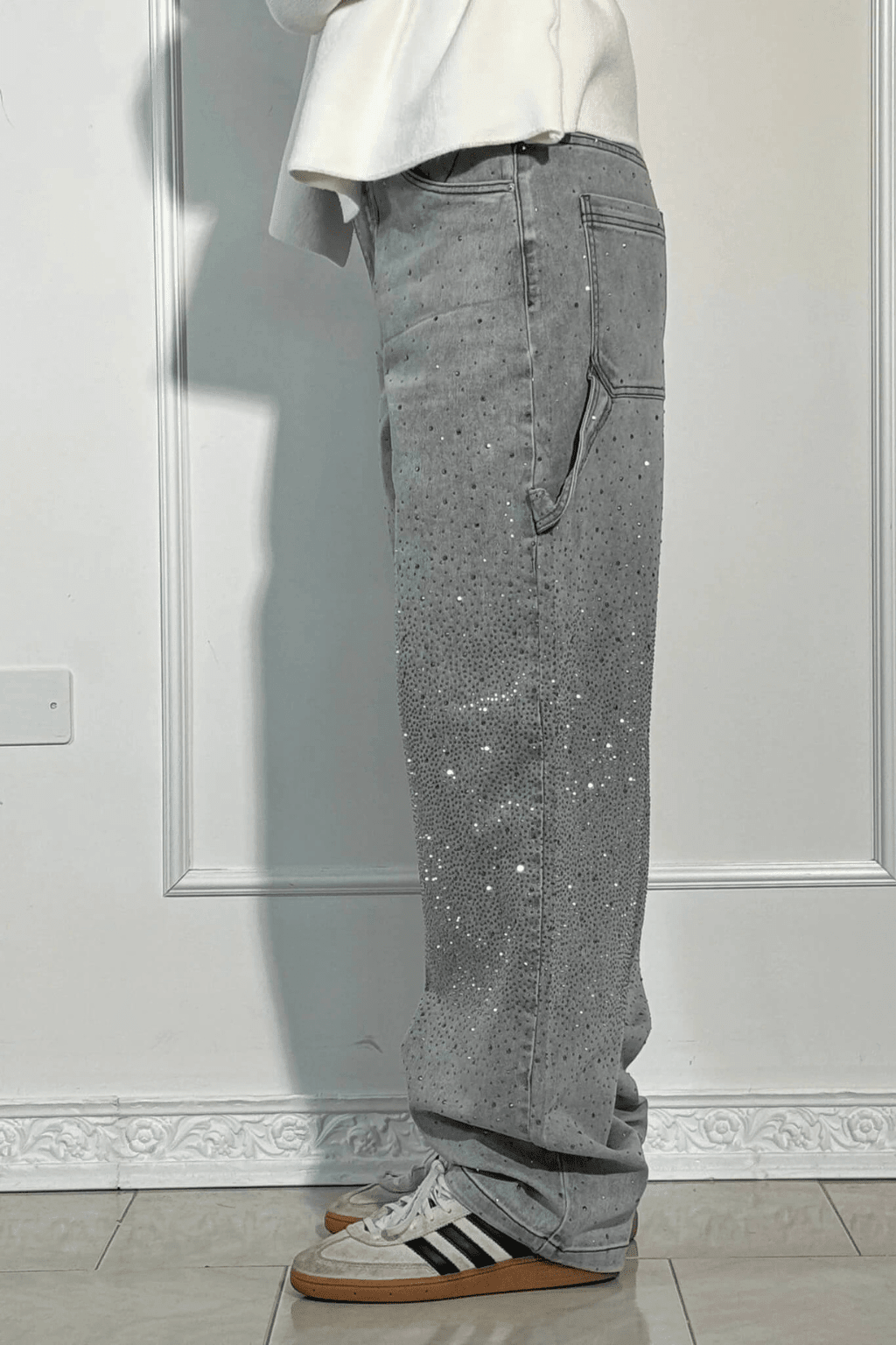 Emberly | Vaqueros Anchos Brillantes - StilfulltWomen's pantsGrisXSEmberly | Vaqueros Anchos Brillantes