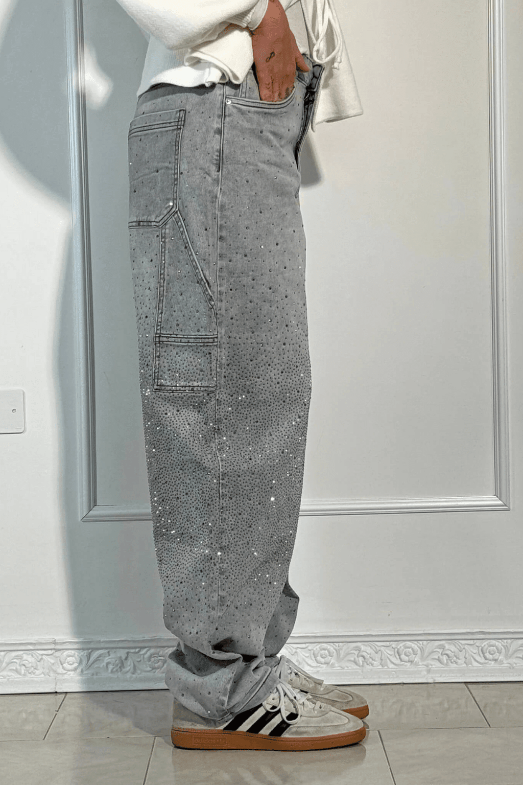 Emberly | Vaqueros Anchos Brillantes - StilfulltWomen's pantsGrisXSEmberly | Vaqueros Anchos Brillantes