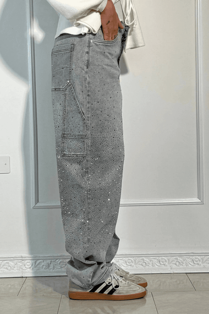 Emberly | Vaqueros Anchos Brillantes - StilfulltWomen's pantsGrisXSEmberly | Vaqueros Anchos Brillantes