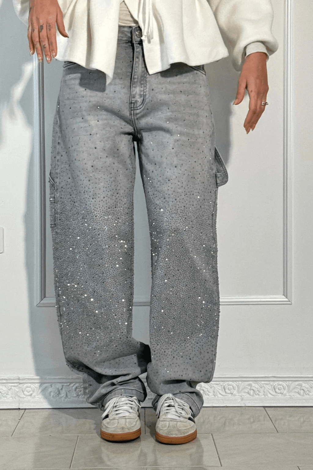 Emberly | Vaqueros Anchos Brillantes - StilfulltWomen's pantsGrisXSEmberly | Vaqueros Anchos Brillantes