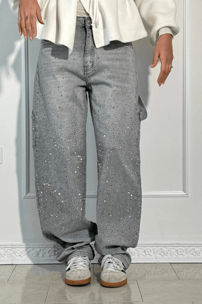Emberly | Vaqueros Anchos Brillantes - StilfulltWomen's pantsGrisXSEmberly | Vaqueros Anchos Brillantes