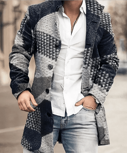 Emeric | Abrigo Largo Abotonado con Cuello Mao - StilfulltMen's jacketsAzulSEmeric | Abrigo Largo Abotonado con Cuello Mao