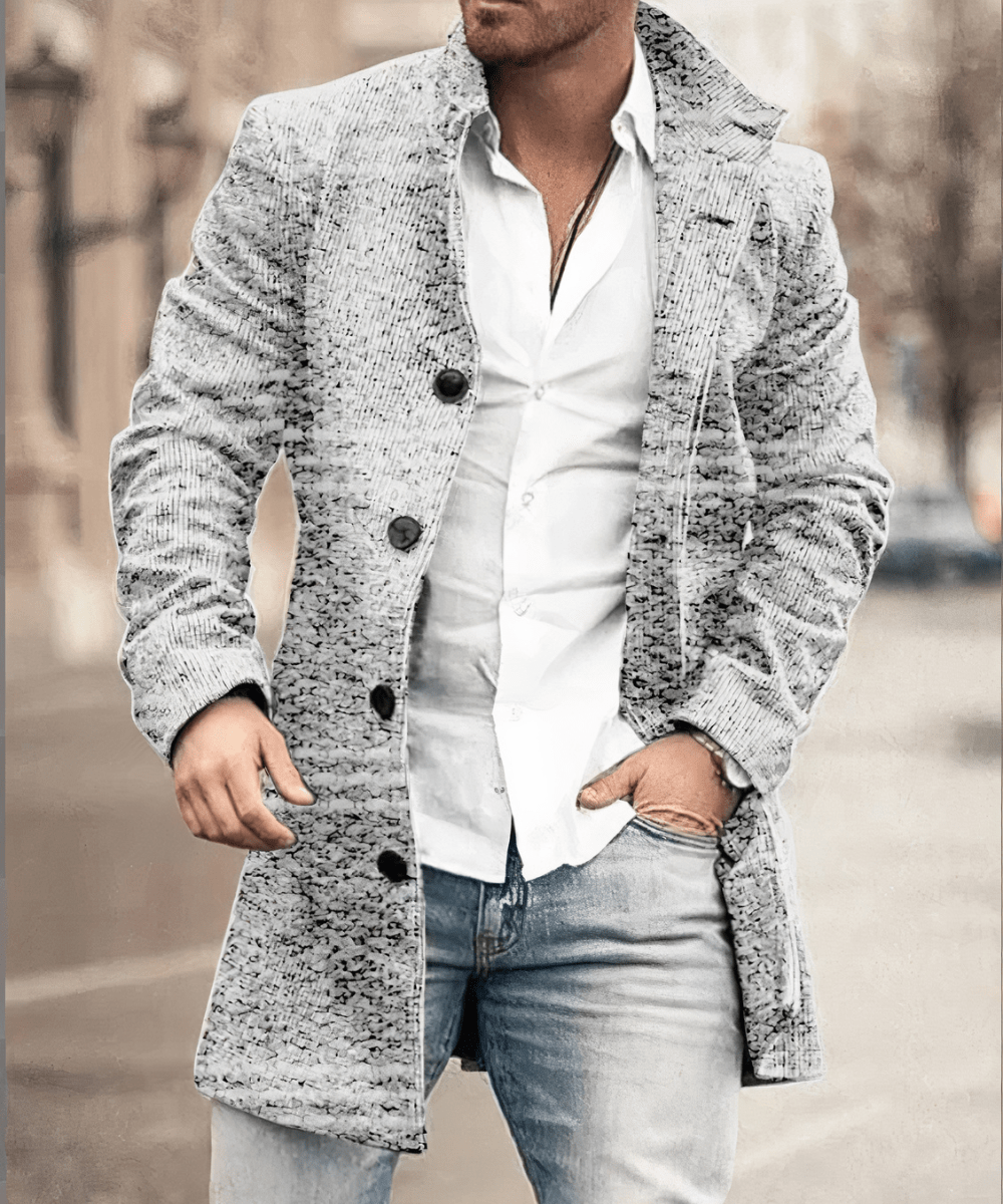 Emeric | Abrigo Largo Abotonado con Cuello Mao - StilfulltMen's jacketsBlancoSEmeric | Abrigo Largo Abotonado con Cuello Mao