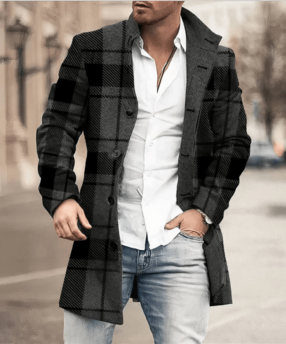 Emeric | Abrigo Largo Abotonado con Cuello Mao - StilfulltMen's jacketsNegroSEmeric | Abrigo Largo Abotonado con Cuello Mao