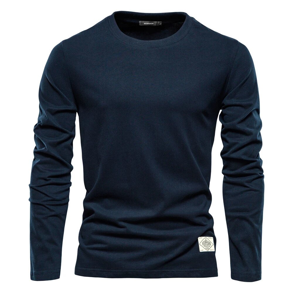 Émile | Camiseta de Manga Larga de Algodón Lisa - StilfulltMen's sweatersAzul marinoSÉmile | Camiseta de Manga Larga de Algodón Lisa