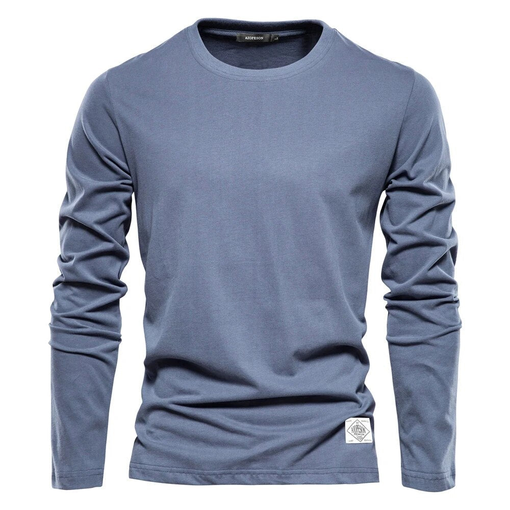 Émile | Camiseta de Manga Larga de Algodón Lisa - StilfulltMen's sweatersAzulSÉmile | Camiseta de Manga Larga de Algodón Lisa