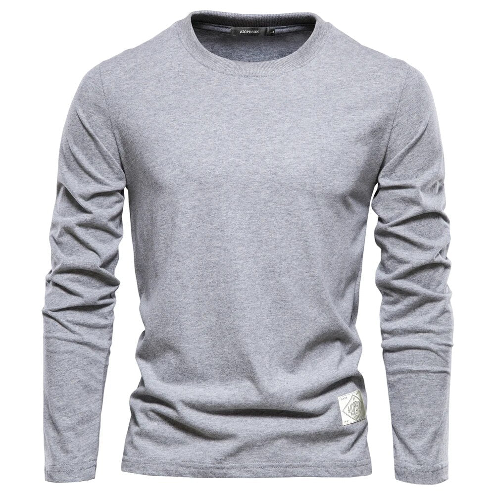 Émile | Camiseta de Manga Larga de Algodón Lisa - StilfulltMen's sweatersGris claroSÉmile | Camiseta de Manga Larga de Algodón Lisa