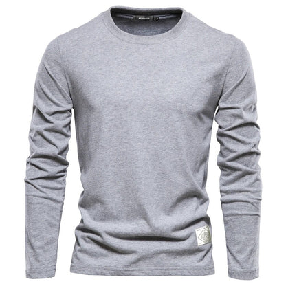 Émile | Camiseta de Manga Larga de Algodón Lisa - StilfulltMen's sweatersGris claroSÉmile | Camiseta de Manga Larga de Algodón Lisa