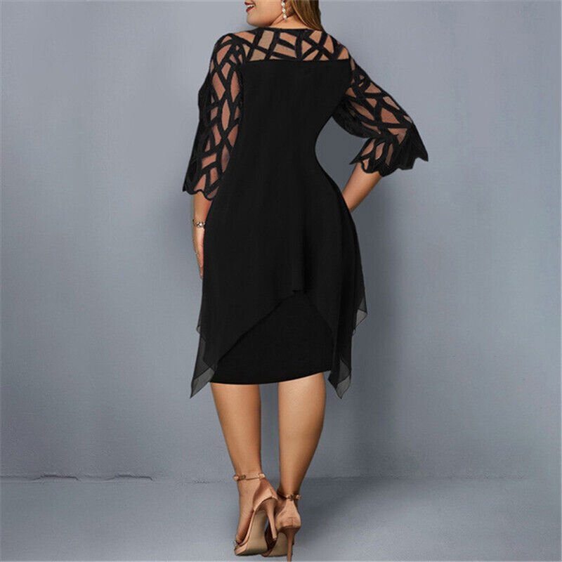 Esther chiffon overlay dress with openwork sleeves, alternative view