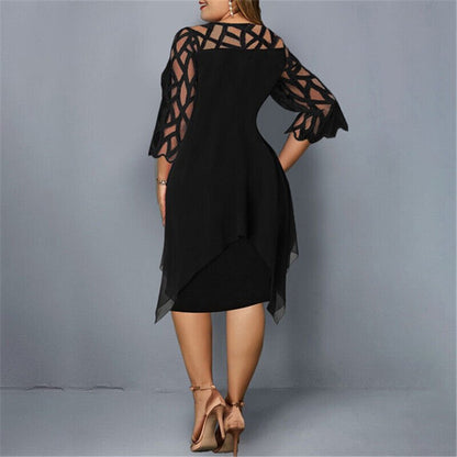 Esther chiffon overlay dress with openwork sleeves, alternative view