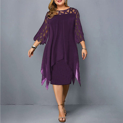 Esther chiffon overlay dress with openwork sleeves in purple