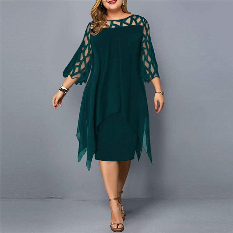 Esther chiffon overlay dress with openwork sleeves in green