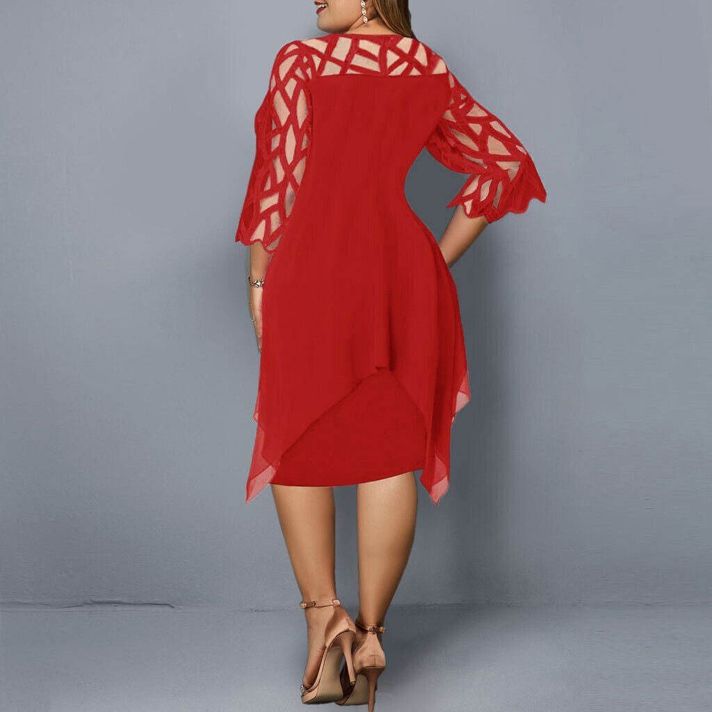 Esther chiffon overlay dress with openwork sleeves, alternative view