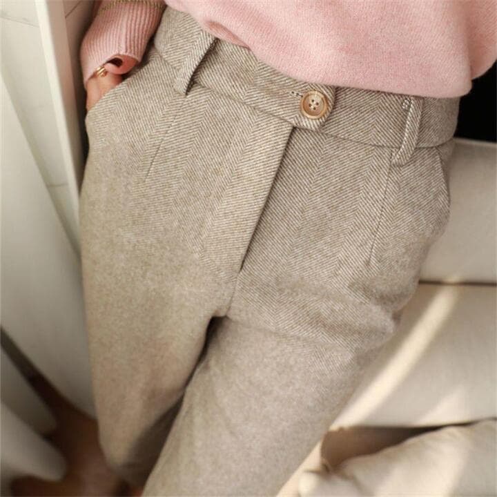 Eulalia | Pantalón de Tiro Alto en Espiga - StilfulltMen's pantsBeigeXSEulalia | Pantalón de Tiro Alto en Espiga
