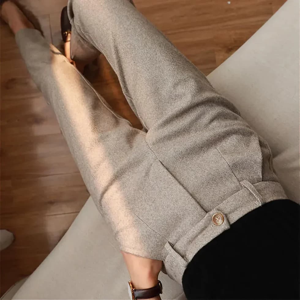 Eulalia | Pantalón de Tiro Alto en Espiga - StilfulltMen's pantsGrisXSEulalia | Pantalón de Tiro Alto en Espiga