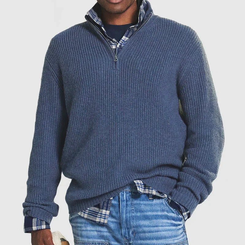 Everett | Jersey de Punto Grueso con Media Cremallera - StilfulltMen's sweatersHERENWOLLE-BLAUW-06BMAzulSEverett | Jersey de Punto Grueso con Media Cremallera