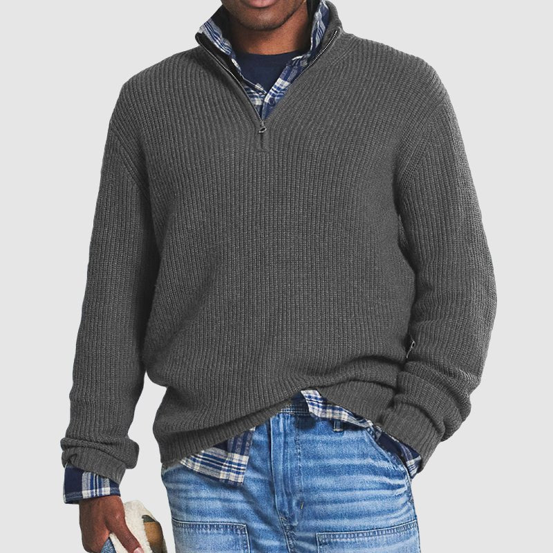 Everett | Jersey de Punto Grueso con Media Cremallera - StilfulltMen's sweatersHERENWOLLE-GRIJS-MD08GrisSEverett | Jersey de Punto Grueso con Media Cremallera