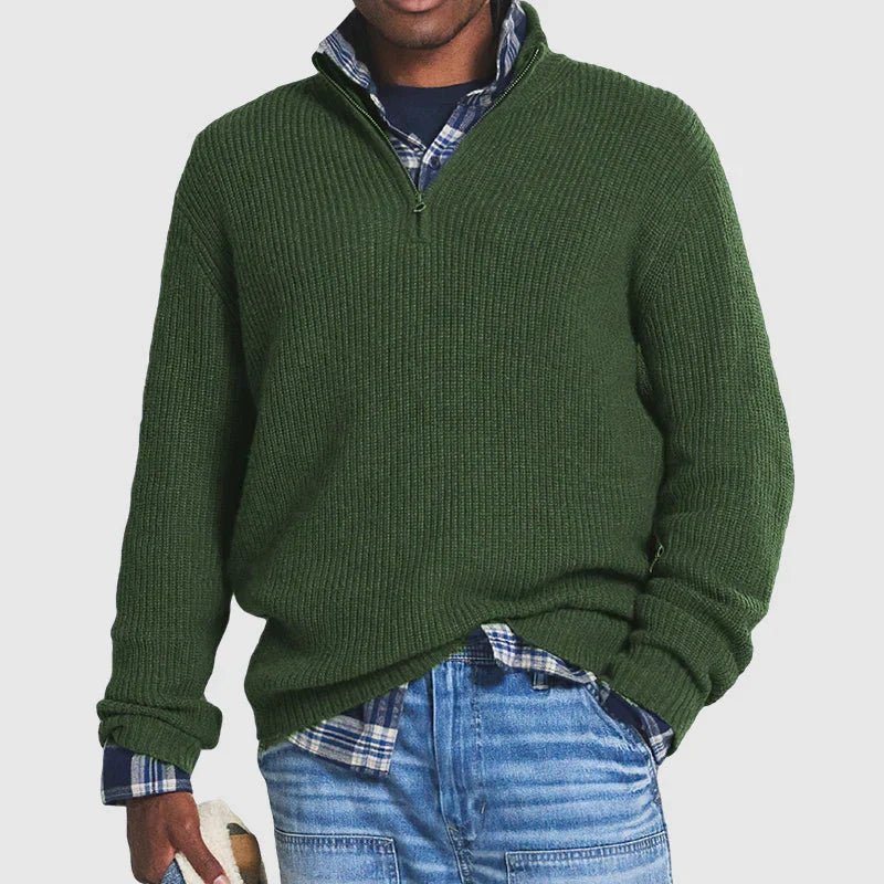 Everett | Jersey de Punto Grueso con Media Cremallera - StilfulltMen's sweatersHERENWOLLE-GROEN-F4BJVerdeSEverett | Jersey de Punto Grueso con Media Cremallera
