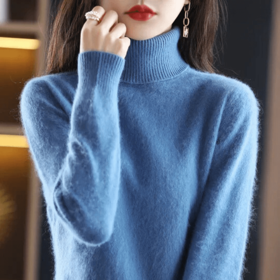 Everly | Jersey de Cachemira Ajustado de Cuello Alto - StilfulltWomen's sweatersVER25BLUSVER4802AzulSEverly | Jersey de Cachemira Ajustado de Cuello Alto