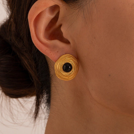 Everly | Pendientes de Botón Dorados con Ónice Negro - StilfulltWomen's jewelryVIVA430636MODAEverly | Pendientes de Botón Dorados con Ónice Negro